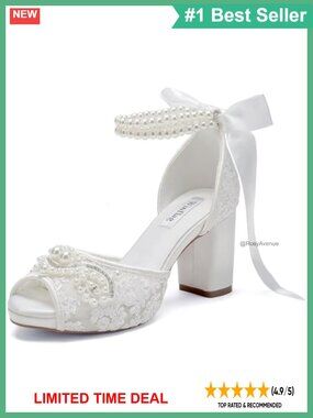 Lace Pearl Platform Peep Toe Wedding Heels Bridal Shoes